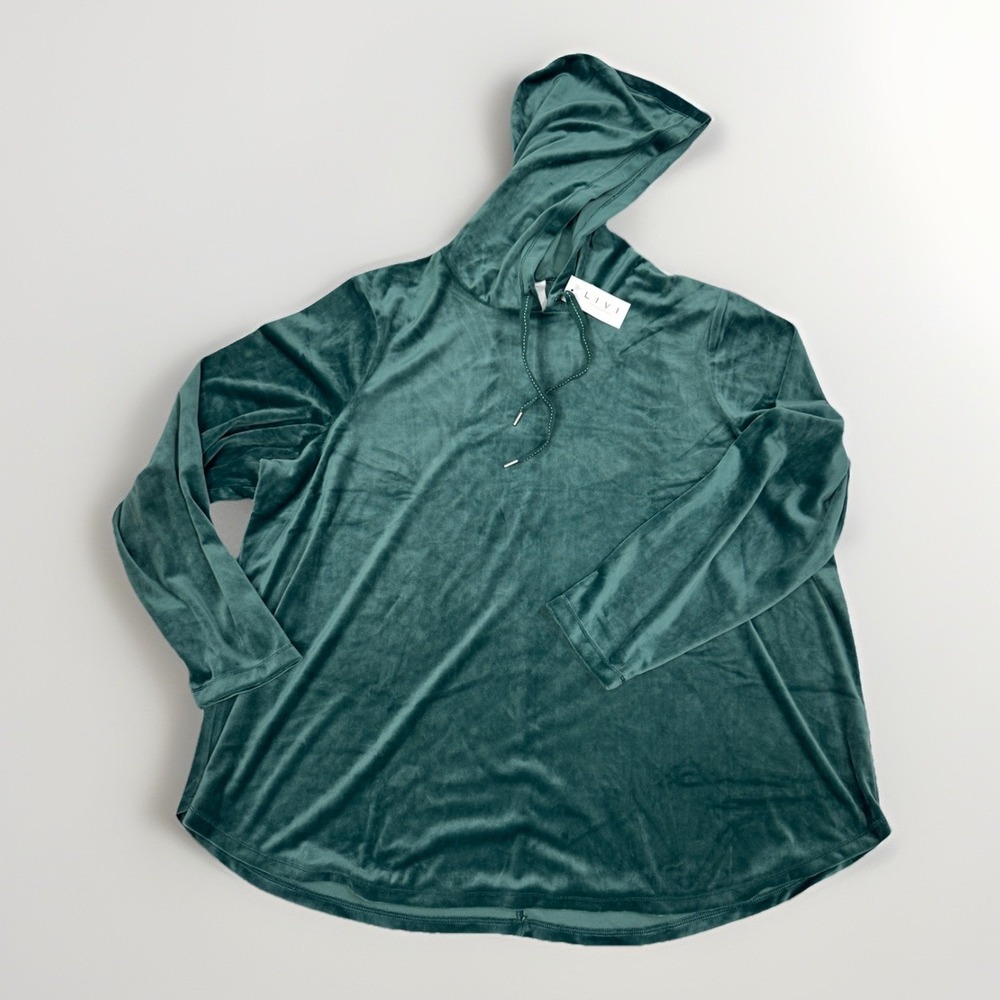 Lane Bryant Size 22/24 Livi Velour L/S Pullover Hoodie Green Cozy Soft NWT